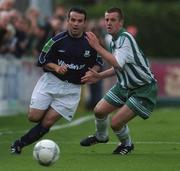 12 August 2001; Jason Colwell of Shamrock Rovers in action against Ciaran Ryan of Bray Wanderers during the eircom League Premier Division match between Bray Wanderers and Shamrock Rovers at the Carlisle Ground in Bray, Wicklow. Photo by Matt Browne/Sportsfile
