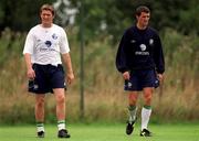 13 August 2001; Robbie Keane, left, and Roy Keane during a Republic of Ireland training session at the AUL Grounds in Clonshaugh, Dublin. Photo by Damien Eagers/Sportsfile
