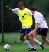 13 August 2001; Stephen Reid, left, and Kevin Kilbane during a Republic of Ireland training session at the AUL Grounds in Clonshaugh, Dublin. Photo by Damien Eagers/Sportsfile