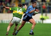 11 August 2001; Jonathan Magee of Dublin in action against Dara Ó Cinnéide of Kerry during the Bank of Ireland All-Ireland Senior Football Championship Quarter-Final Replay match between Dublin and Kerry at Semple Stadium in Thurles, Tipperary. Photo by Ray McManus/Sportsfile
