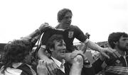 10 August 1986; Joe Cooney of Galway celebrates with team-mates and supporters after the All-Ireland Senior Hurling Championship Semi-Final match between Galway and Kilkenny at Semple Stadium in Thurles, Tipperary. Photo by Ray McManus/Sportsfile