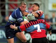17 August 2001; Victor Costello of Leinster is tackled by Donnie Macfadyen, 7, and Tommy Hayes of Glasgow during the Celtic League match between Leinster and Glasgow in Donnybrook Stadium in Dublin. Photo by Matt Browne/Sportsfile