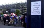 18 August 2001; A sign from the local residents around Croke Park as Tipperary and Wexford fans enter the stadium before the Guinness All-Ireland Senior Hurling Championship Semi-Final Replay match between Wexford and Tipperary at Croke Park in Dublin. Photo by Brendan Moran/Sportsfile