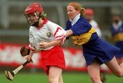18 August 2001; Elaine Burke of Cork in action against Therese Brophy of Tipperary during the All-Ireland Senior Camogie Championship Semi-Final match between Cork and Tipperary at Cusack Park in Mullingar, Westmeath. Photo by Matt Browne/Sportsfile