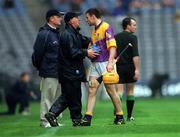 18 August 2001; Michael Jordan of Wexford walks off the field after after he was sent off by referee Pat Horan during the Guinness All-Ireland Senior Hurling Championship Semi-Final Replay match between Wexford and Tipperary at Croke Park in Dublin. Photo by Ray McManus/Sportsfile