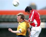 19 August 2001; Trevor Molloy of Bohemians in action against Damien O'Rourke of Cork City during the eircom League Premier Division match between Cork City and Bohemians at Turner's Cross in Cork. Photo by David Maher/Sportsfile