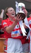 1 August 2016; Captain of Cork Laura Cleary lifts the trophy following her team's victory during the All Ireland Ladies Football Minor ‘A’ Championship Final match between Cork and Dublin at Glennon Brothers Pearse Park in Longford. Photo by Seb Daly/Sportsfile