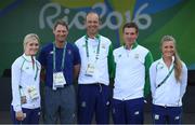 1 August 2016; Ireland equestrian team athletes, from left, Clare Abbott, Mark Kyle, Jonty Evans, Padraig McCarthy and Camilla Spiers after their team's welcome ceremony in the Olympic Village ahead of the start of the 2016 Rio Summer Olympic Games in Rio de Janeiro, Brazil. Photo by Brendan Moran/Sportsfile