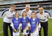 27 September 2010; Saoirse Fallon, Sarah Smyth and Shane Lavin, from Roscommon, with Kildare manager Kieran McGeeney, Declan Moran, Director of Marketing and Business Development Vhi, and Cavan footballer Paul Brady. Vhi GAA Cúl Day Out 2010, Croke Park, Dublin. Picture credit: Oliver McVeigh / SPORTSFILE