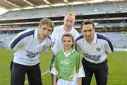 27 September 2010; Aisling Byrne, from Dublin, with Kildare manager Kieran McGeeney, Declan Moran, Director of Marketing and Business Development Vhi, and Cavan footballer Paul Brady. Vhi GAA Cúl Day Out 2010, Croke Park, Dublin. Picture credit: Oliver McVeigh / SPORTSFILE