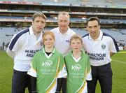 27 September 2010; Rachel McNicholas and Dairmuid O'Donnell, from Clare, with Kildare manager Kieran McGeeney, Declan Moran, Director of Marketing and Business Development Vhi, and Cavan footballer Paul Brady. Vhi GAA Cúl Day Out 2010, Croke Park, Dublin. Picture credit: Oliver McVeigh / SPORTSFILE