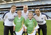 27 September 2010; Aisling Byrne and Tara Cullen, from Dublin, with Kildare manager Kieran McGeeney, Declan Moran, Director of Marketing and Business Development Vhi, and Cavan footballer Paul Brady. Vhi GAA Cúl Day Out 2010, Croke Park, Dublin. Picture credit: Oliver McVeigh / SPORTSFILE