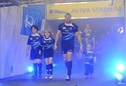 2 October 2010; Leinster captain Jamie Healsip and match mascots, including Dara Casey and Sean Farren, lead his side onto the pitch ahead of the game. Celtic League, Leinster v Munster, Aviva Stadium, Lansdowne Road, Dublin. Picture credit: Stephen McCarthy / SPORTSFILE