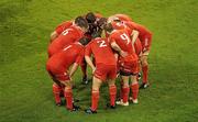 2 October 2010; The Munster forwards gather together in a huddle during the game. Celtic League, Leinster v Munster, Aviva Stadium, Lansdowne Road, Dublin. Picture credit: Diarmuid Greene / SPORTSFILE