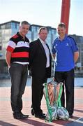 4 October 2010; Head coaches, from left, Brian McLoughlin, Ulster, Tony McGahan, Munster and Joe Schmidt, Leinster, at the launch of the 2010/11 Heineken Cup. Grand Canal Theatre, Dublin. Picture credit: Brendan Moran / SPORTSFILE
