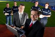 4 October 2010; At the launch of the Comhairle Ardoideachais Website were, from left, Waterford I.T. players Noel Connors and Shane Fives, Sean L'Estrange from Ulster Bank, Ray O'Brien, Chairman of Comhairle Ardoideachais and UCD players Donie Kingston and John Heslin. Croke Park, Dublin. Photo by Sportsfile