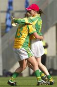26 September 2010; Donegal goalkeeper Róisín McCafferty and Eilish Ward, celebrate after the game. TG4 All-Ireland Intermediate Ladies Football Championship Final, Donegal v Waterford, Croke Park, Dublin. Picture credit: Dáire Brennan / SPORTSFILE