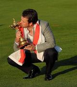 4 October 2010; Graeme McDowell, Team Europe, celebrates with the Ryder Cup. The 2010 Ryder Cup, The Celtic Manor Resort, City of Newport, Wales. Picture credit: Matt Browne / SPORTSFILE