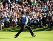 4 October 2010; Graeme McDowell, Team Europe, celebrates his birdie putt on the 16th green during his singles match against Hunter Mahan, Team USA. The 2010 Ryder Cup, The Celtic Manor Resort, City of Newport, Wales. Picture credit: Matt Browne / SPORTSFILE