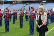 26 September 2010; Megan Burns signing Amhrán na bhFiann before the game. TG4 All-Ireland Senior Ladies Football Championship Final, Dublin v Tyrone, Croke Park, Dublin. Picture credit: Brendan Moran / SPORTSFILE