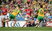 30 July 2016; Paul Kerrigan of Cork in action against Patrick McBrearty and Leo McLoone of Donegal during the GAA Football All-Ireland Senior Championship Round 4B match between Donegal and Cork at Croke Park in Dublin. Photo by Oliver McVeigh/Sportsfile