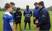 3 August 2016; Manager of Leinster School of Excellence Tom McKeown, right, explains an exercise to participants Cameron Storey, Tomas Santiago and Daryl Olaniyi with help from Leinster's Conor O'Brien and James Ryan during a Leinster Rugby School of Excellence Camp at King's Hospital School in Palmerstown, Dublin.  during a Leinster Rugby School of Excellence Camp at King's Hospital School in Palmerstown, Dublin. Photo by Seb Daly/Sportsfile