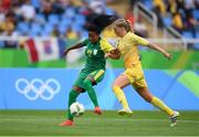3 August 2016; Jermaine Seoposenwe of South Africa in action against Linda Sembrant of Sweden during the Women's Football first round Group E match between Sweden and South Africa on Day -2 of the Rio 2016 Olympic Games at the Olympic Stadium in Rio de Janeiro, Brazil. Photo by Stephen McCarthy/Sportsfile