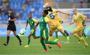 3 August 2016; Jermaine Seoposenwe of South Africa in action against Nilla Fischer of Sweden during the Women's Football first round Group E match between Sweden and South Africa on Day -2 of the Rio 2016 Olympic Games at the Olympic Stadium in Rio de Janeiro, Brazil. Photo by Stephen McCarthy/Sportsfile