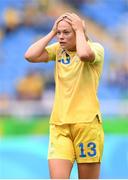 3 August 2016; Fridolina Rolfo of Sweden reacts during the Women's Football first round Group E match between Sweden and South Africa on Day -2 of the Rio 2016 Olympic Games at the Olympic Stadium in Rio de Janeiro, Brazil. Photo by Stephen McCarthy/Sportsfile