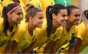 3 August 2016; Marta, right, and her Brazil team-mates have their photograph taken during the Women's Football first round Group E match between Brazil and China on Day -2 of the Rio 2016 Olympic Games at the Olympic Stadium in Rio de Janeiro, Brazil. Photo by Stephen McCarthy/Sportsfile