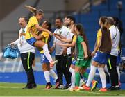 3 August 2016; Monica of Brazil celebrates with team-mate Raquel Fernandes after scoring her side's first goal of the game during the Women's Football first round Group E match between Brazil and China on Day -2 of the Rio 2016 Olympic Games at the Olympic Stadium in Rio de Janeiro, Brazil. Photo by Stephen McCarthy/Sportsfile