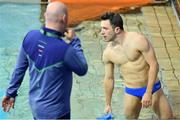 3 August 2016; Oliver Dingley of Ireland with coach Damian Ball during a training session in the Maria Lenk Aquatics Centre ahead of the start of the 2016 Rio Summer Olympic Games in Rio de Janeiro, Brazil. Photo by Brendan Moran/Sportsfile