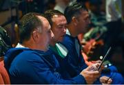 4 August 2016; The Ireland boxing coaching team, from left to right, Zaur Antia, Eddie Bolger and John Conlan at the boxing draw in the Teatro Badesco Theatre ahead of the start of the 2016 Rio Summer Olympic Games in Rio de Janeiro, Brazil. Photo by Ramsey Cardy/Sportsfile