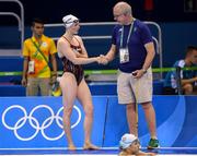 4 August 2016; Team Ireland's Fiona Doyle with Team Ireland swim coach Peter Banks during practice at the Olympic Aquatic Stadium ahead of the start of the 2016 Rio Summer Olympic Games in Rio de Janeiro, Brazil. Photo by Stephen McCarthy/Sportsfile
