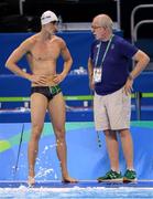 4 August 2016; Team Ireland's Shane Ryan with Team Ireland swim coach Peter Banks during practice at the Olympic Aquatic Stadium ahead of the start of the 2016 Rio Summer Olympic Games in Rio de Janeiro, Brazil. Photo by Stephen McCarthy/Sportsfile