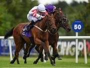 4 August 2016; Eventual winner Laws Of Spin, left, with Shane Foley up, race ahead of Romanesque, with Seamie Heffernan up, middle, and Ceol Na Nog, with Kevin Manning up, on their way to winning the Godolphin Student Initiative Handicap during the Bulmers Evening Meeting at Leopardstown in Dublin.  Photo by Cody Glenn/Sportsfile