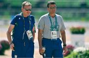 4 August 2016; Ireland team manager Nick Turner, left, and coach Ian Woodhead during training at the Olympic Equestrian Centre in Deodora ahead of the start of the 2016 Rio Summer Olympic Games in Rio de Janeiro, Brazil. Photo by Brendan Moran/Sportsfile