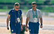 4 August 2016; Ireland team manager Nick Turner, left, and coach Ian Woodhead during training at the Olympic Equestrian Centre in Deodora ahead of the start of the 2016 Rio Summer Olympic Games in Rio de Janeiro, Brazil. Photo by Brendan Moran/Sportsfile