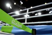 4 August 2016; A general view of the boxing hall in Riocentro ahead of the start of the 2016 Rio Summer Olympic Games in Rio de Janeiro, Brazil. Photo by Ramsey Cardy/Sportsfile