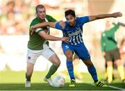 4 August 2016; Stephen Dooley of Cork City in action against Sandy Walsh of KRC Genk during the Europa League Third Qualifying Round 1st Leg match between Cork City and KRC Genk at Turners Cross, Cork. Photo by Eóin Noonan/Sportsfile