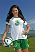 6 October 2010; Model Georgia Salpa at the unveiling of the new Umbro away jersey for the Irish National football team sponsored by 3. The jersey is available from the FAIshop.ie and all other major sports retailers from today. For more details see www.3football.ie. Gannon Park, Malahide, Co. Dublin. Picture credit: David Maher / SPORTSFILE