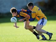 6 October 2010; Fionn O'Shea, DCU, in action against Willie Crawford, St. Pat's. Ulster Bank Higher Education Centenary 7s Final, DCU v St. Pat's, Dublin City University, Glasnevin, Dublin. Picture credit: Brian Lawless / SPORTSFILE