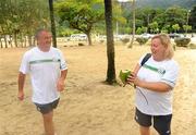 8 September 2010; Republic of Ireland manager Noel King and equipment officer Gemma Cassidy try some coconut water at Maracas Bay ahead of their side's second group stage game of the FIFA U-17 Women’s World Cup, against Canada, on Thursday. Republic of Ireland at the FIFA U-17 Women’s World Cup - Wednesday 8th September, Maracas Bay, Port of Spain, Trinidad. Picture credit: Stephen McCarthy / SPORTSFILE