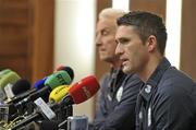 7 October 2010; Robbie Keane, Republic of Ireland, with Republic of Ireland manager Giovanni Trapattoni, during a press conference ahead of their EURO 2012 Championship Group B Qualifier against Russia on Friday. Republic of Ireland press conference, Hilton Hotel, Clare Hall, Dublin. Picture credit: Brian Lawless / SPORTSFILE