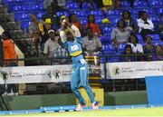 4 August 2016;  Darren Sammy of St. Lucia Zouks takes the catch to dismiss Colin Munro of Trinbago Knight Riders during the Hero Caribbean Premier League (CPL) – Play-off - Match 32 between St. Lucia Zouks and Trinbago Knight Riders at Warner Park in Basseterre, St Kitts. Photo by Randy Brooks/Sportsfile