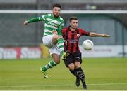5 August 2016; Brandon Miele of Shamrock Rovers in against Philip Gannon of Longford Town during the SSE Airtricity League Premier Division match between Shamrock Rovers and Longford Town at Tallaght Stadium in Tallaght, Co Dublin. Photo by Sportsfile