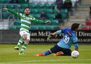 5 August 2016; Brandon Miele of Shamrock Rovers shoots to score his side's first goal past Ryan Coulter of Longford during the SSE Airtricity League Premier Division match between Shamrock Rovers and Longford Town at Tallaght Stadium in Tallaght, Co Dublin. Photo by Sportsfile