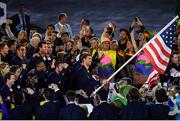 5 August 2016; Flagbearer Michael Phelps of USA leads his team during the parade of nations at the opening ceremony of the 2016 Rio Summer Olympic Games at the Maracanã Stadium in Rio de Janeiro, Brazil. Photo by Brendan Moran/Sportsfile