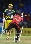 5 August 2016;  Jonathan Foo (L) of Jamaica Tallawahs run out by Denesh Ramdin (R) of Trinbago Knight Riders during the Hero Caribbean Premier League (CPL) – Play-off - Match 33 at Warner Park in Basseterre, St Kitts. Photo by Randy Brooks/Sportsfile