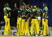 5 August 2016;  Teammates of Jamaica Tallawahs celebrating during the Hero Caribbean Premier League (CPL) – Play-off - Match 33 at Warner Park in Basseterre, St Kitts. Photo by Randy Brooks/Sportsfile
